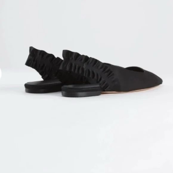 Good American Shoes - Good American The Show Off Slingback Flats in Black Satin